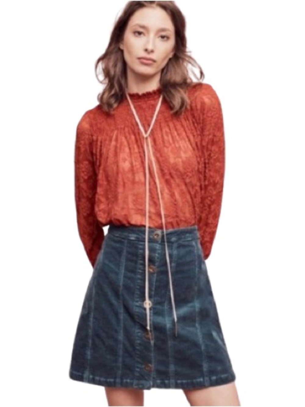 Anthropologie Deletta Amanna Lace Top Rose Ruched Mockneck